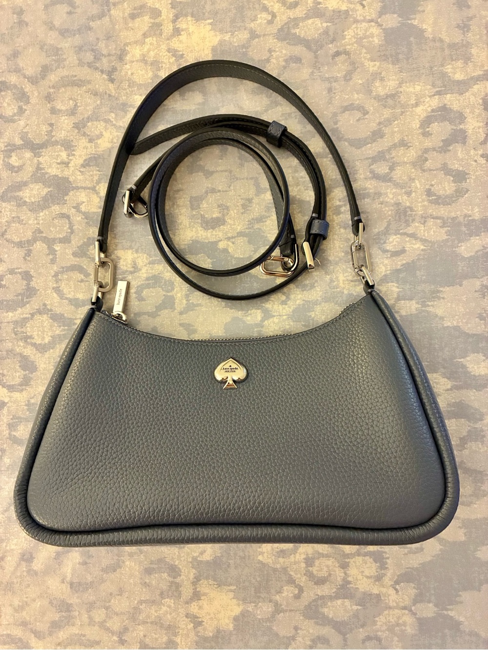 Kate Spade Pebble Leather Shoulder Bag in Slate Blue with crossbody strap NWOT - Picture 7 of 11
